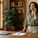 Small business owner on a phone call ending a client engagement while deciding how to fire a client