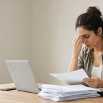 A female small business owner calling a client regarding unpaid invoices